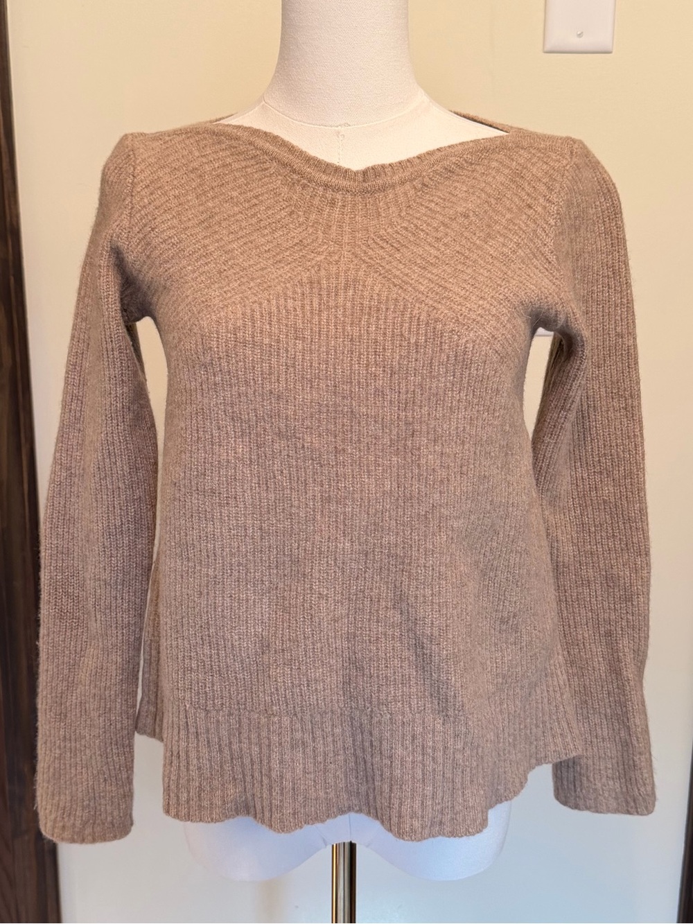 Madewell Wool Camel Boat Neck Ribbed Knit Sweater